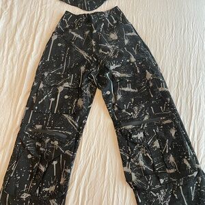 Black and Silver Splatter Cargo Pants with corsett